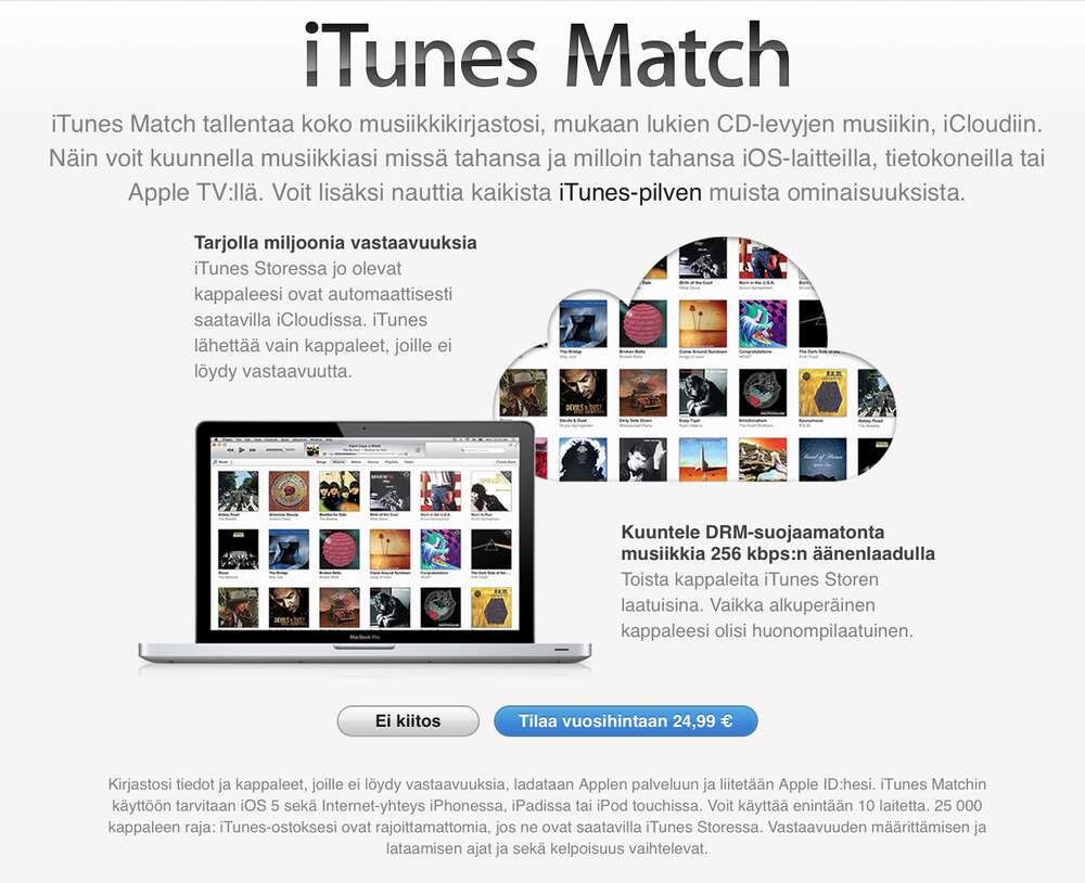Applen iTunes Match laajeni Suomeen